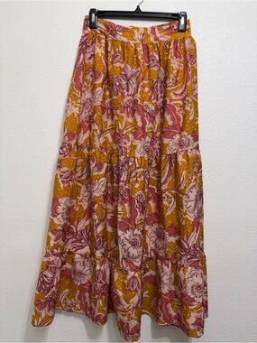 B.O.G Collective - Mustard Floral Tiered Maxi Skirt - Women